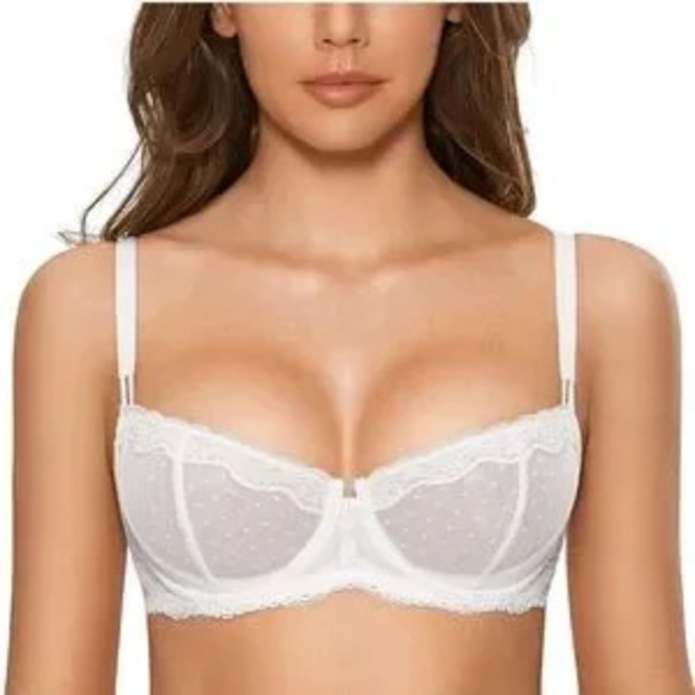 Sexy Lace Bra Underwire Balconette Unlined Demi Sheer Plus Size